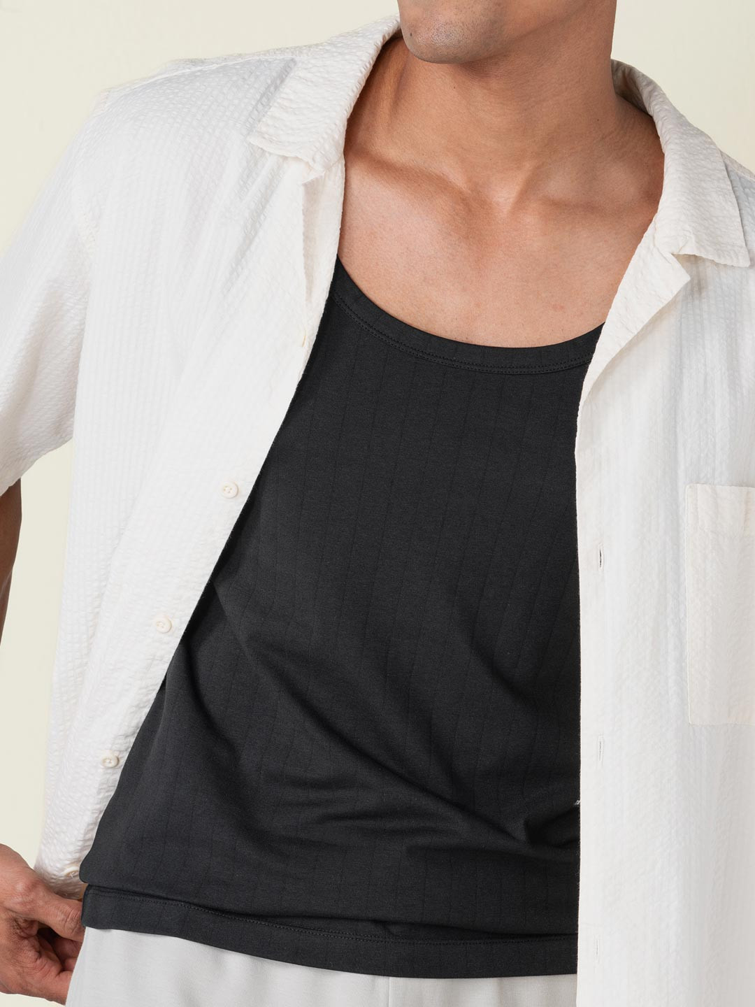 Neo-Cotton Ribbed Pinstripe Vest Da Black