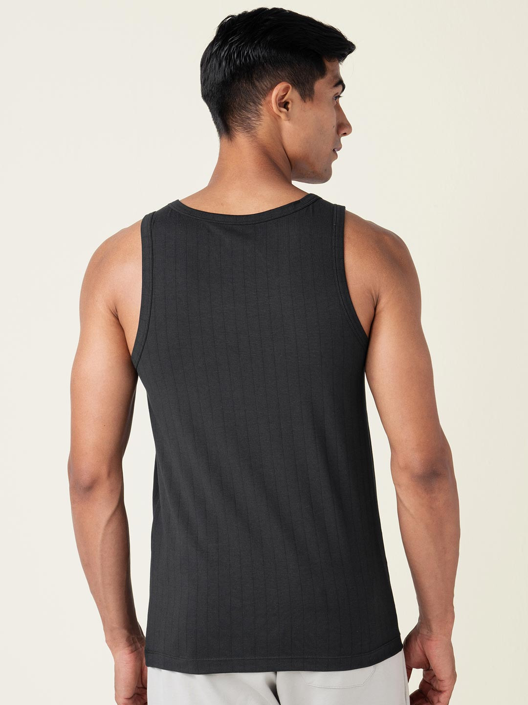 Neo-Cotton Ribbed Pinstripe Vest Da Black