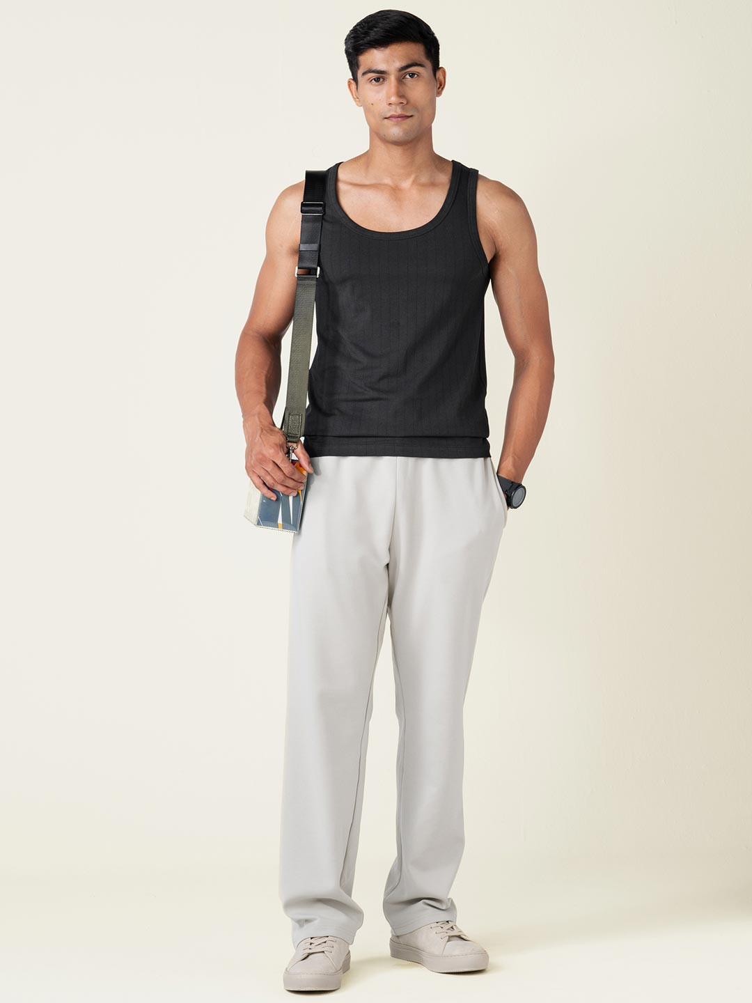 Neo-Cotton Ribbed Pinstripe Vest Da Black