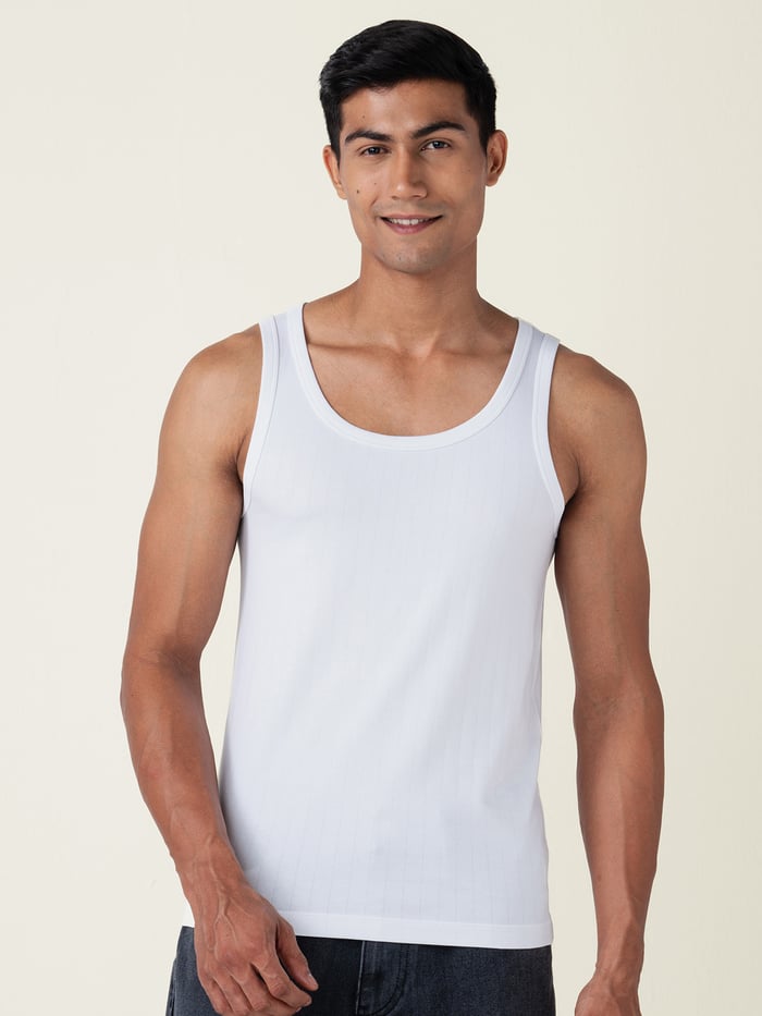 Neo-Cotton Ribbed Pinstripe Vest Da White
