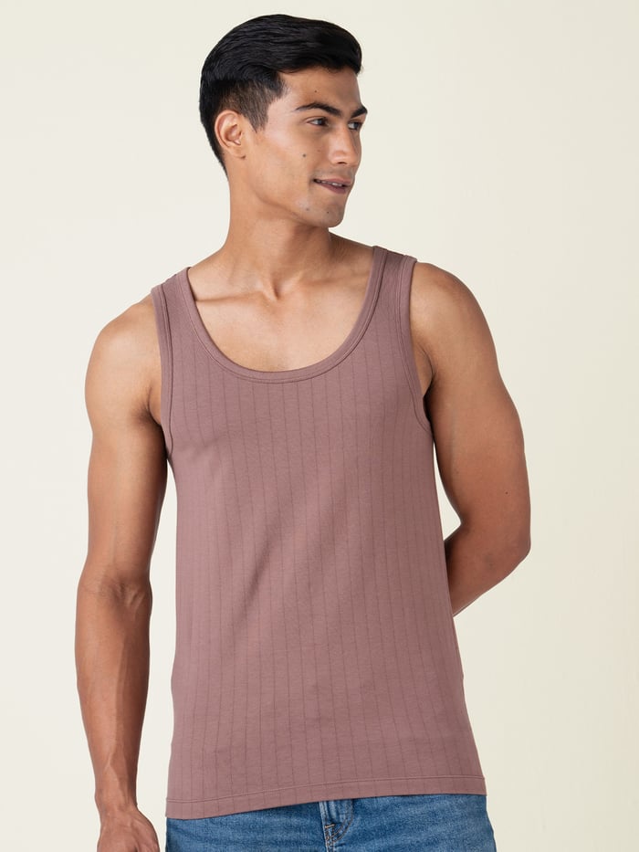 Neo-Cotton Ribbed Pinstripe Vest Nutmeg Brown