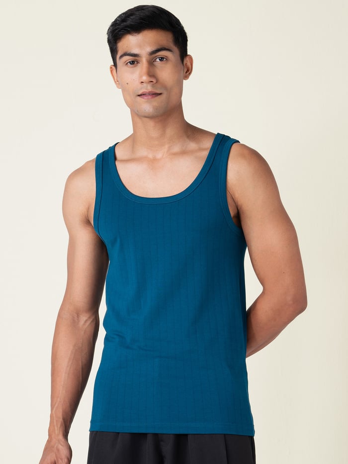 Neo-Cotton Ribbed Pinstripe Vest Placid Blue