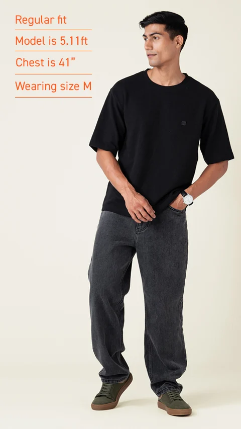 Statement Waffle Oversized T-Shirt Jet Black