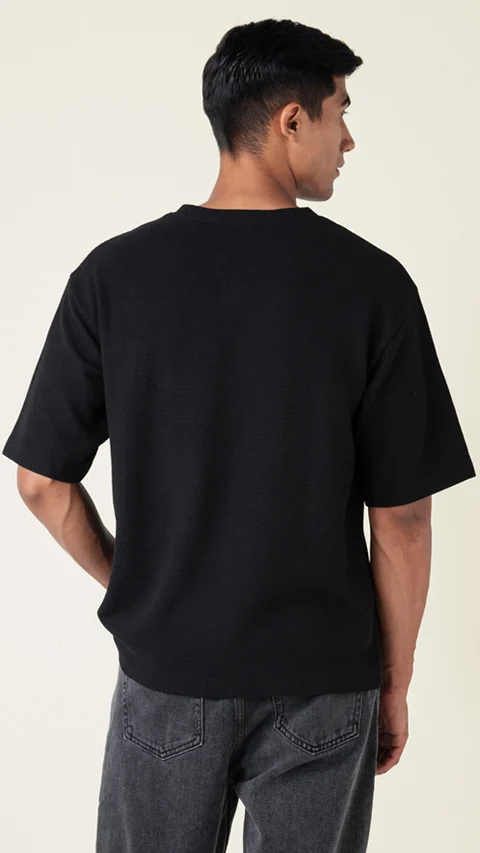 Statement Waffle Oversized T-Shirt Jet Black