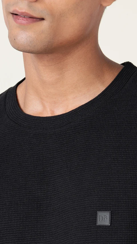 Statement Waffle Oversized T-Shirt Jet Black