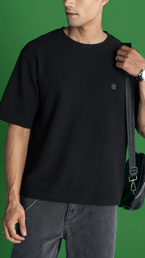 Statement Waffle Oversized T-Shirt Jet Black