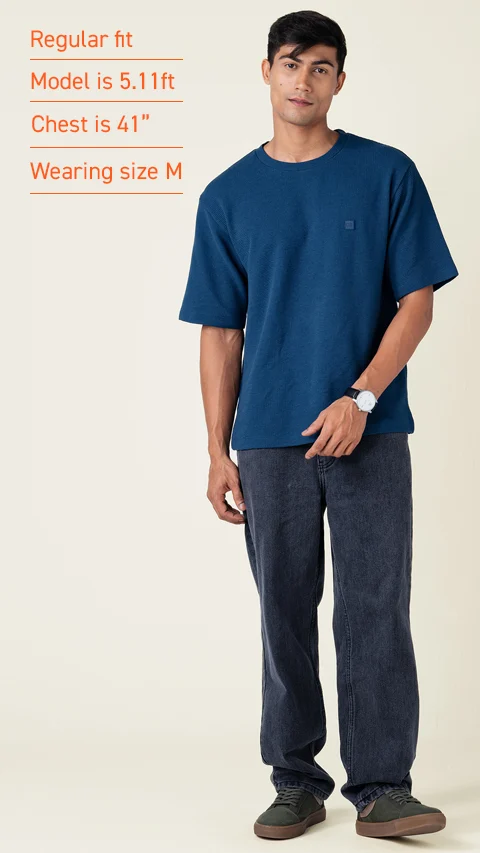 Statement Waffle Oversized T-Shirt Teal Blue