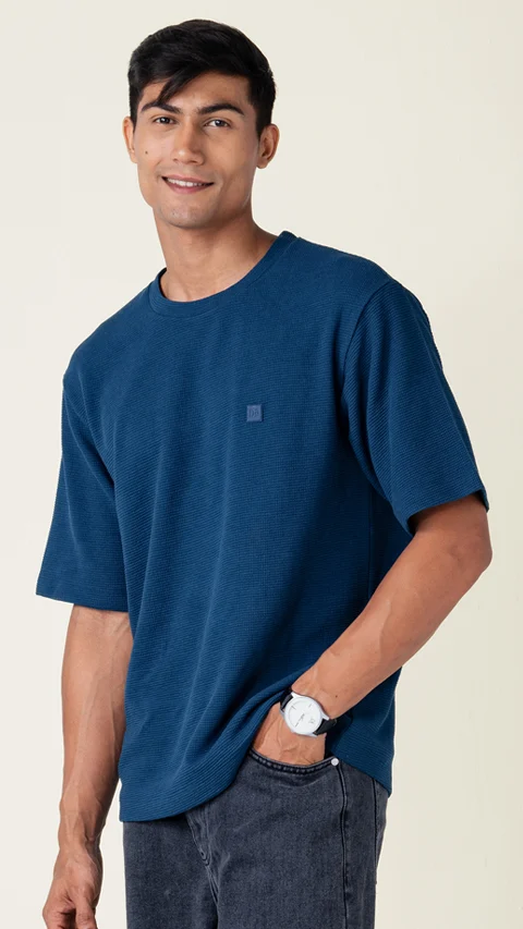 Statement Waffle Oversized T-Shirt Teal Blue