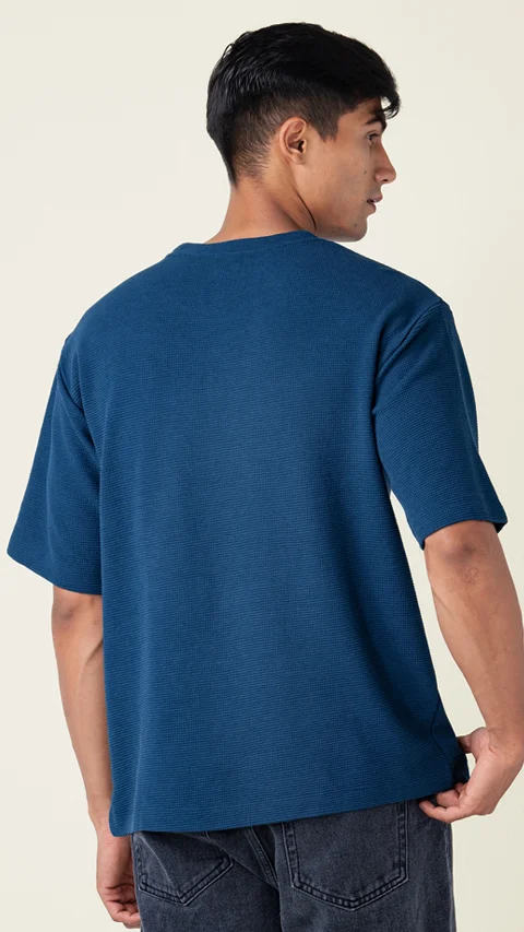 Statement Waffle Oversized T-Shirt Teal Blue
