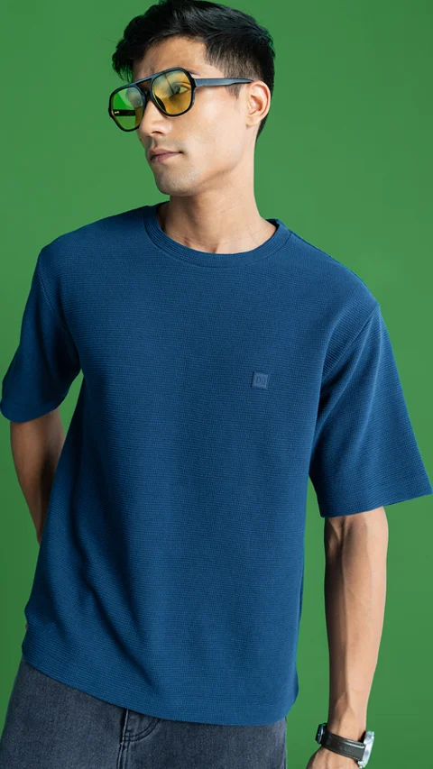 Statement Waffle Oversized T-Shirt Teal Blue