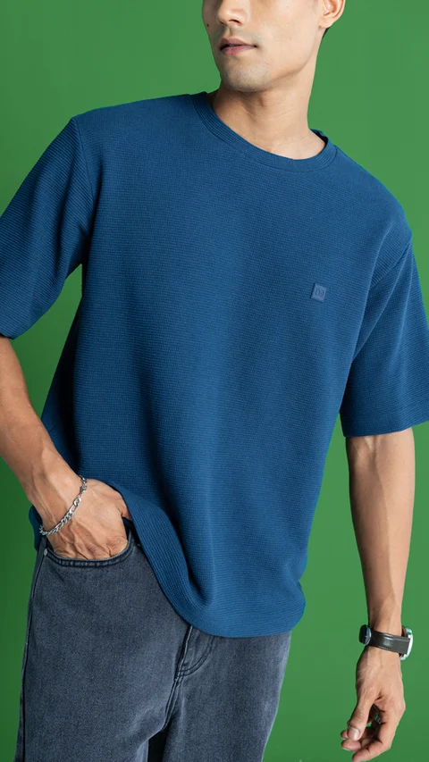 Statement Waffle Oversized T-Shirt Teal Blue