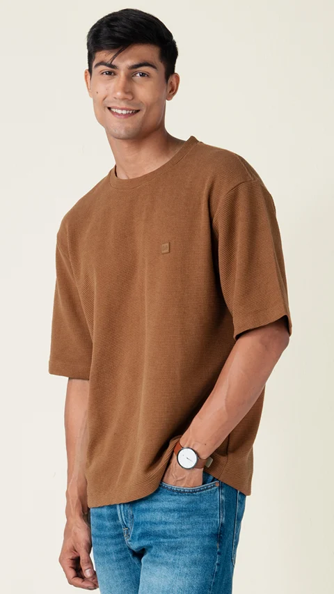 Statement Waffle Oversized T-Shirt Toffee Brown