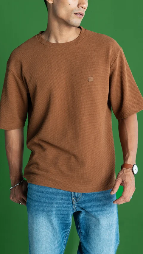 Statement Waffle Oversized T-Shirt Toffee Brown