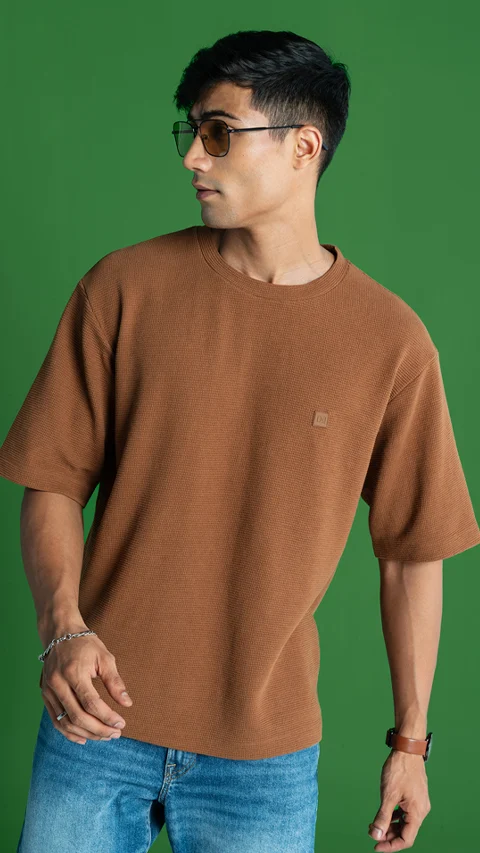 Statement Waffle Oversized T-Shirt Toffee Brown