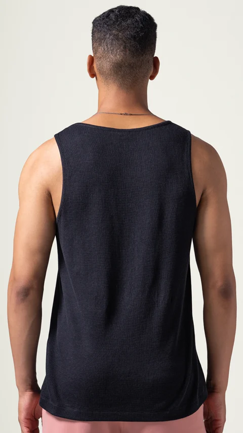 Statement Waffle Tank Top Jet Black