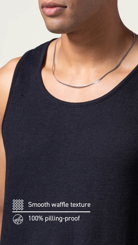 Statement Waffle Tank Top Jet Black