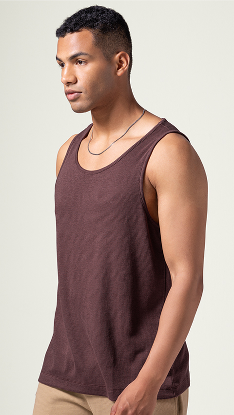 DAMAGE WAFFLE TANK TOP/GREIGE（Beige Waffle Tank）