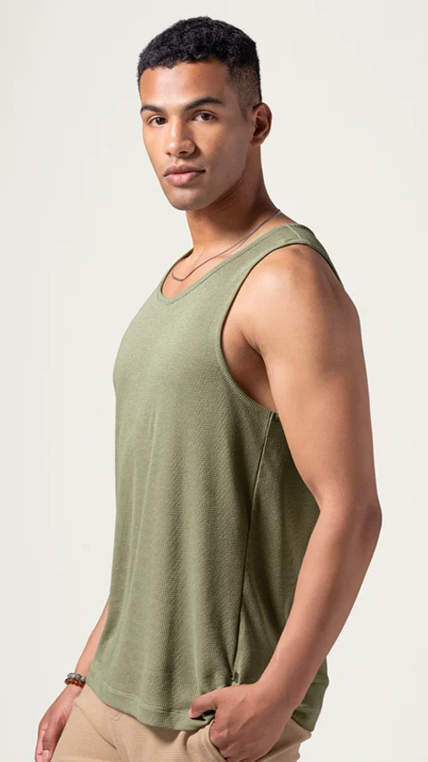 Statement Waffle Tank Top Willow Green