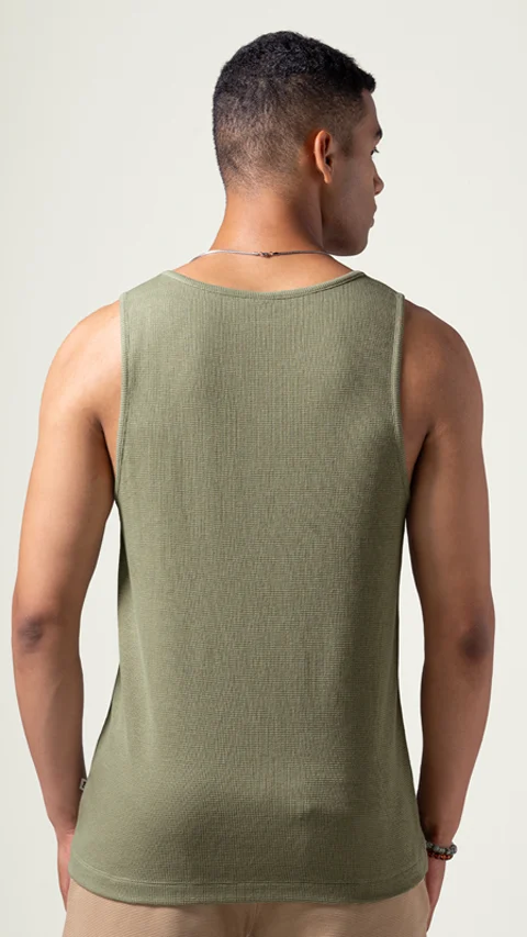 Statement Waffle Tank Top Willow Green