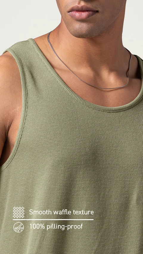 Statement Waffle Tank Top Willow Green