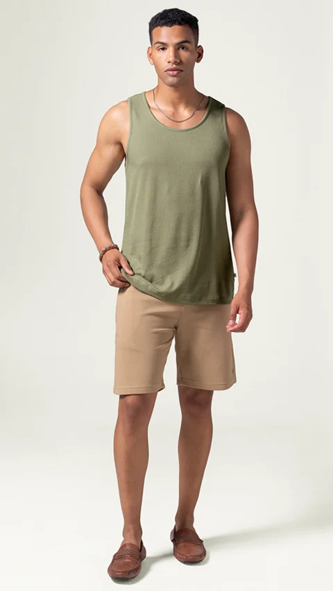 Statement Waffle Tank Top Willow Green