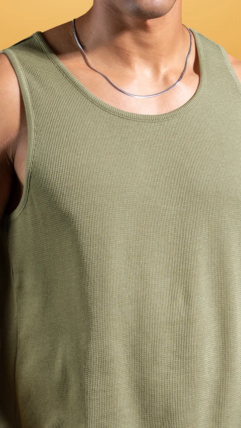 Statement Waffle Tank Top Willow Green