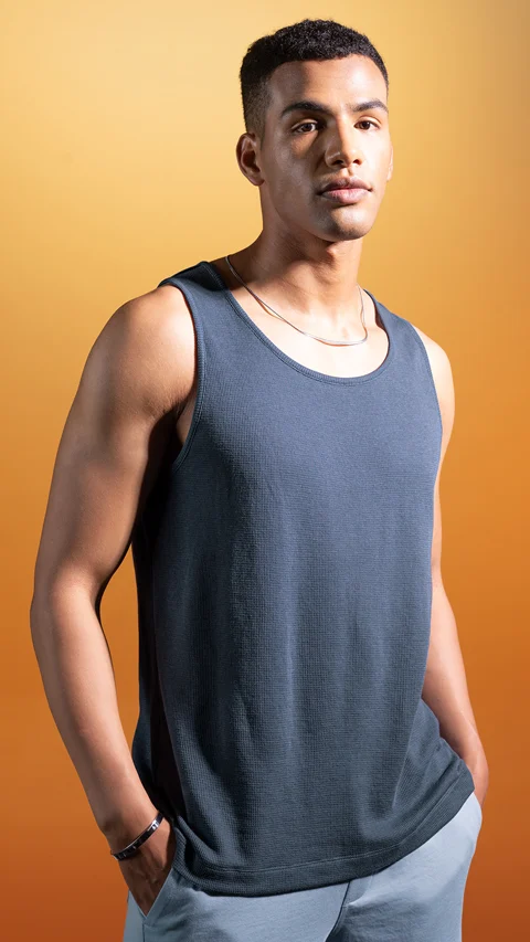 Statement Waffle Tank Top Zen Blue