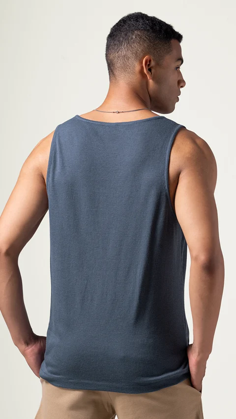 Statement Waffle Tank Top Zen Blue