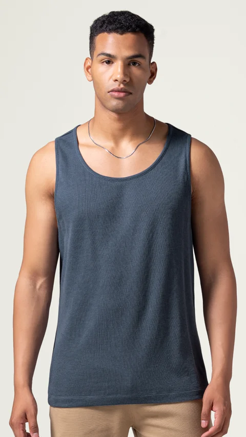 Statement Waffle Tank Top Zen Blue