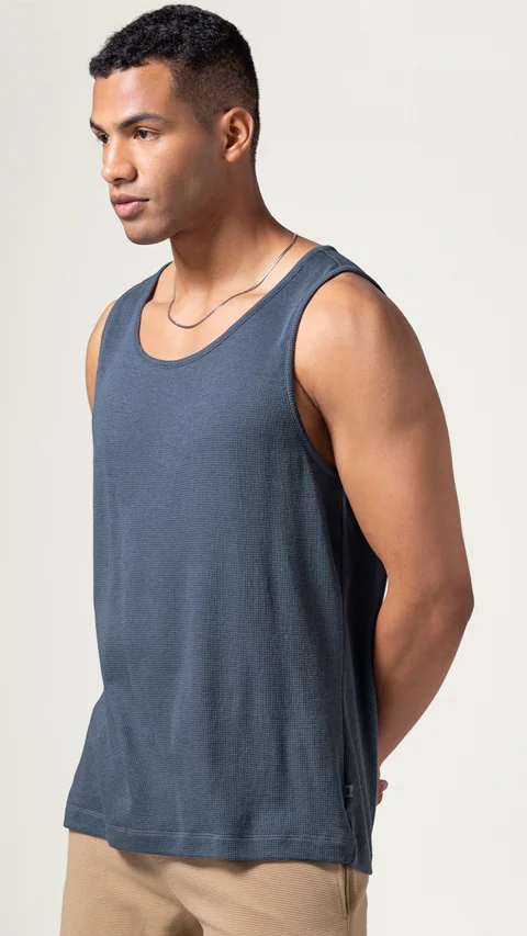 Statement Waffle Tank Top Zen Blue