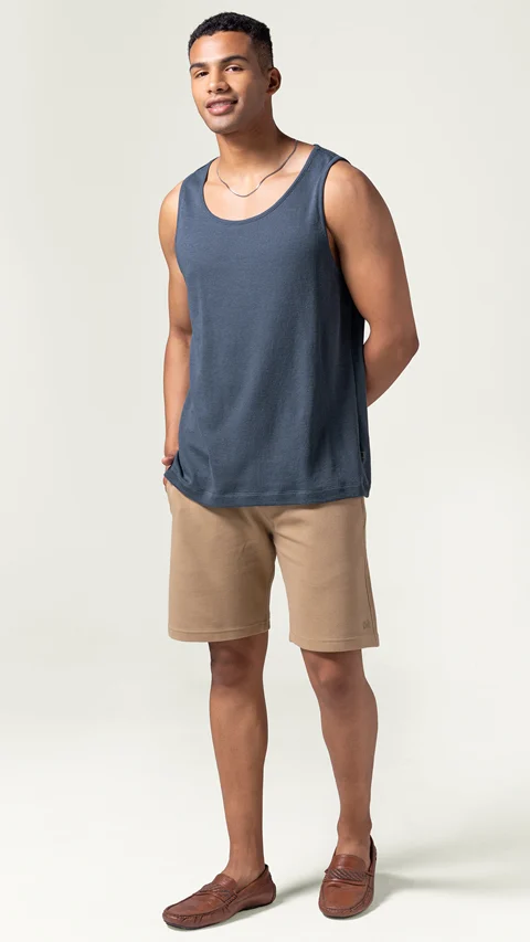 Statement Waffle Tank Top Zen Blue