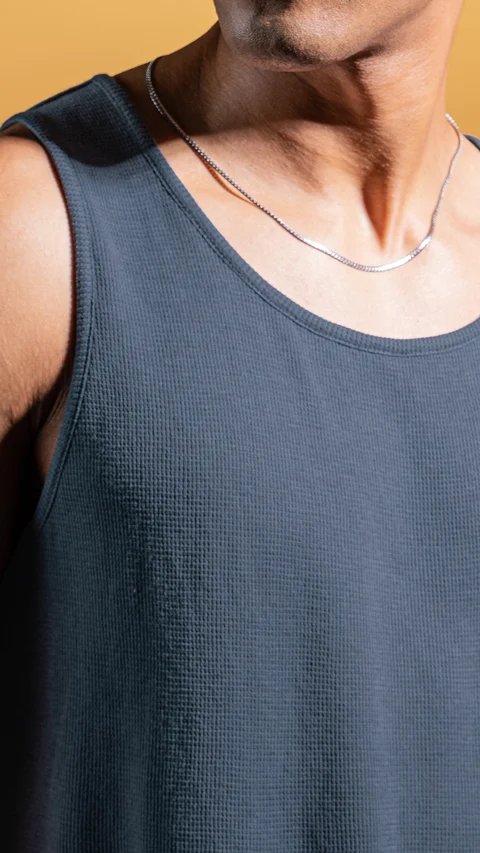 Statement Waffle Tank Top Zen Blue