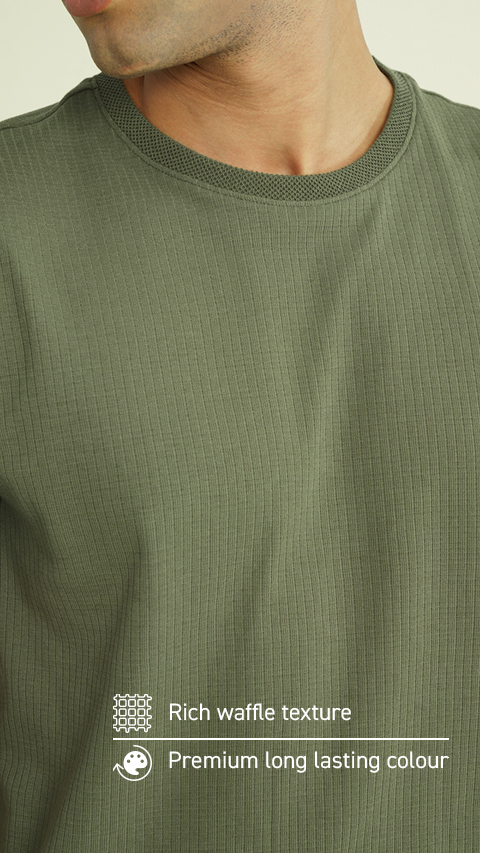 Buy Mens Textured Waffle Tshirts Eco-Olive | DaMENSCH