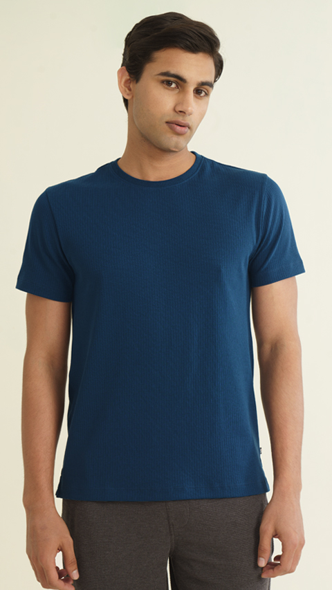 トップス shop faerie waffle boxy MTM (navy) Buy Textured Waffle Tshirt Nomad Navy For Men | DaMENSCH