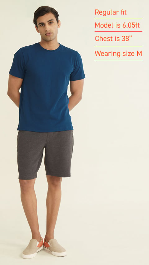 Buy Textured Waffle Tshirt Nomad Navy For Men | DaMENSCH