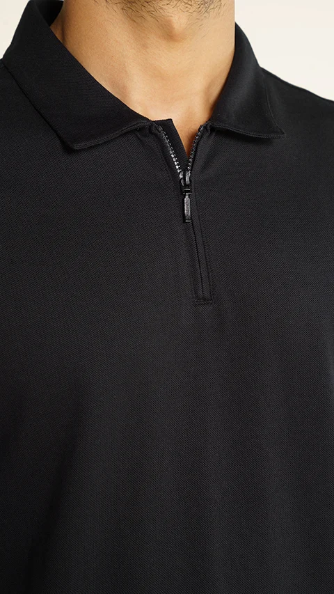 Constant All-Degree Pique Polo Zipper- Jet Black
