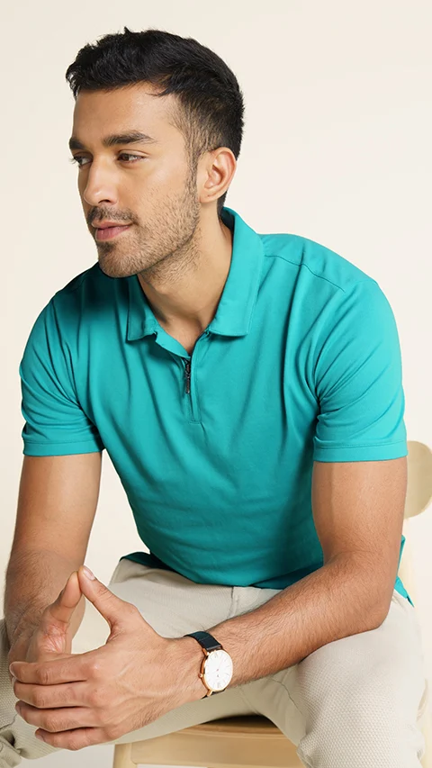 Constant All-Degree Pique Polo Zipper- Sea Green