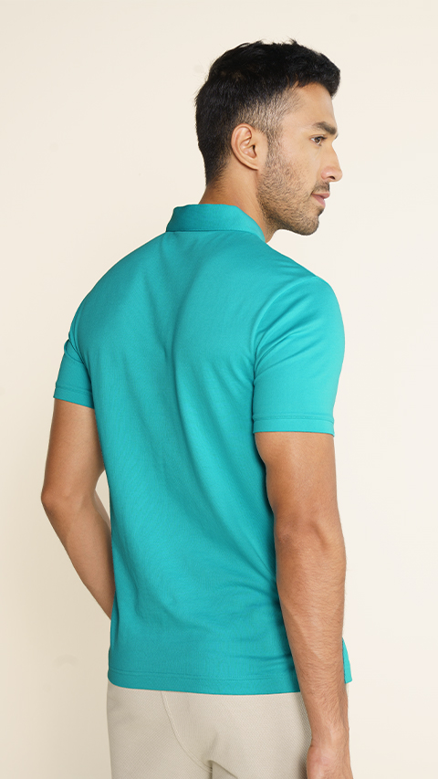 Men Zipper Polo T-shirt Online - Sea Green | DaMENSCH