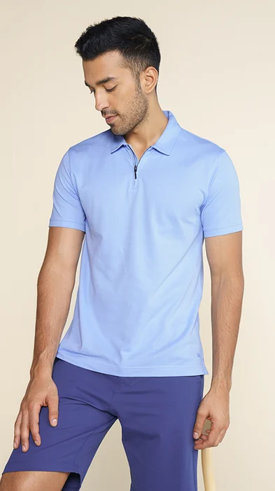 Men Zipper Polo T-shirt Online - Soft Blue | DaMENSCH