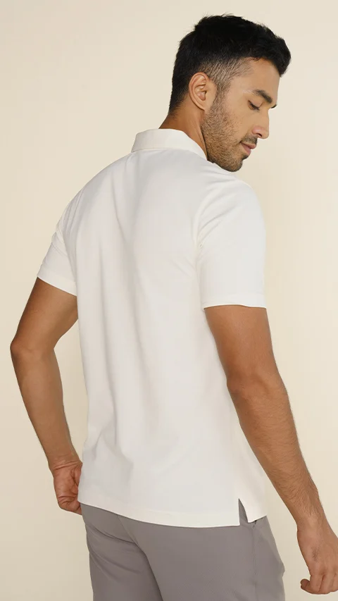 Constant All-Degree Pique Polo Zipper- Vanilla White
